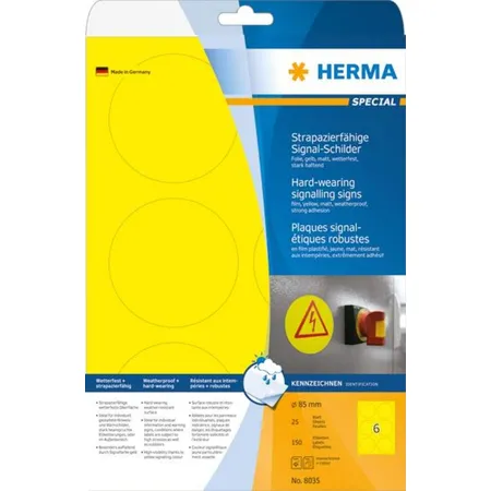 HERMA Signal-Schilder, stark haftend, gelb, Ø 85mm, 150 Stück