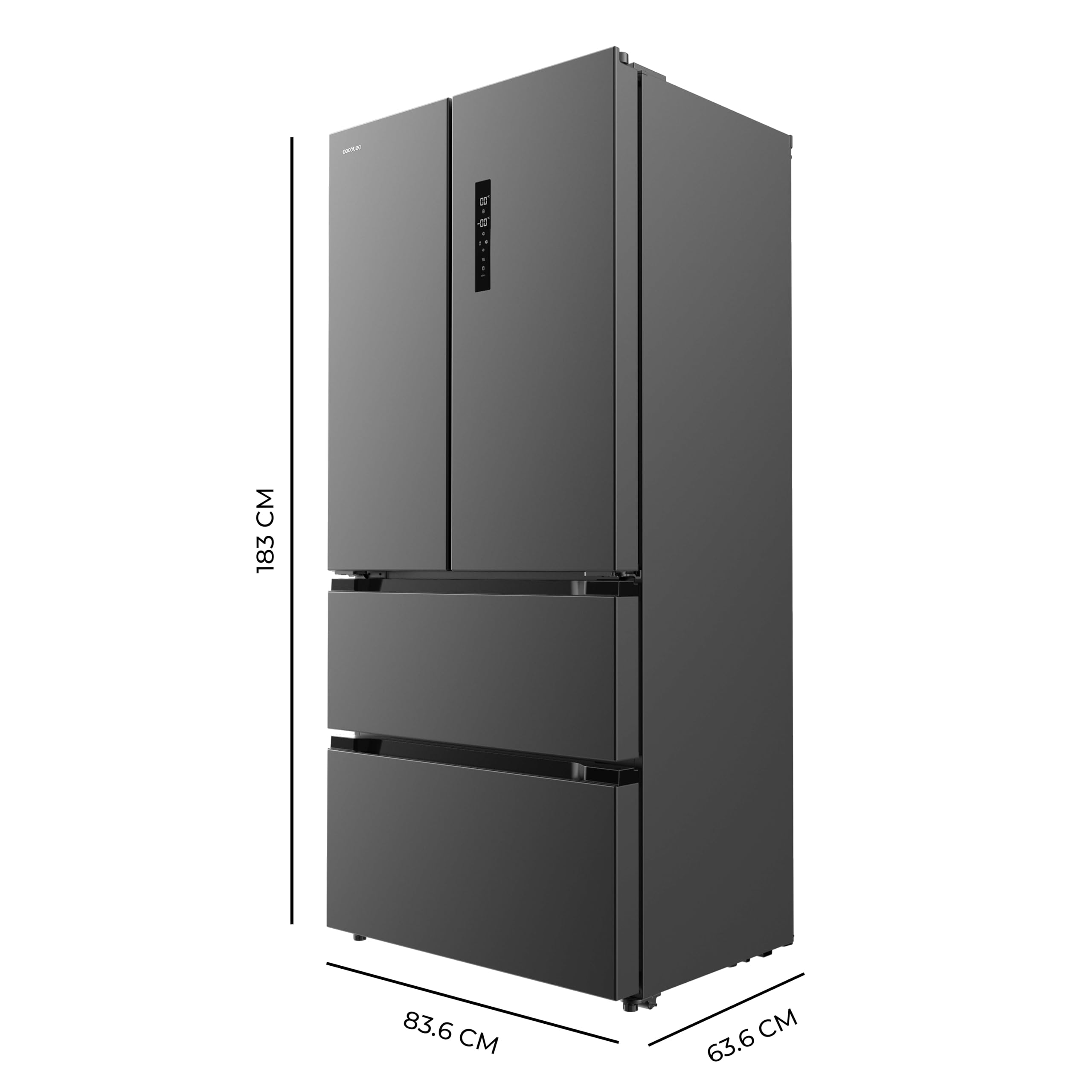 Cecotec Réfrigérateur Congélateur porte française Bolero CoolMarket FD 436 Dark E. 436 L, Total No Frost, Multi Airflow y compresseur inverter para ah