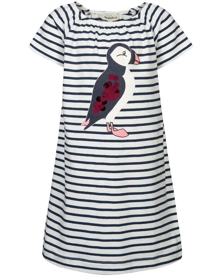 Kurzarm-Kleid PUFFIN gestreift in weiß/dunkelblau