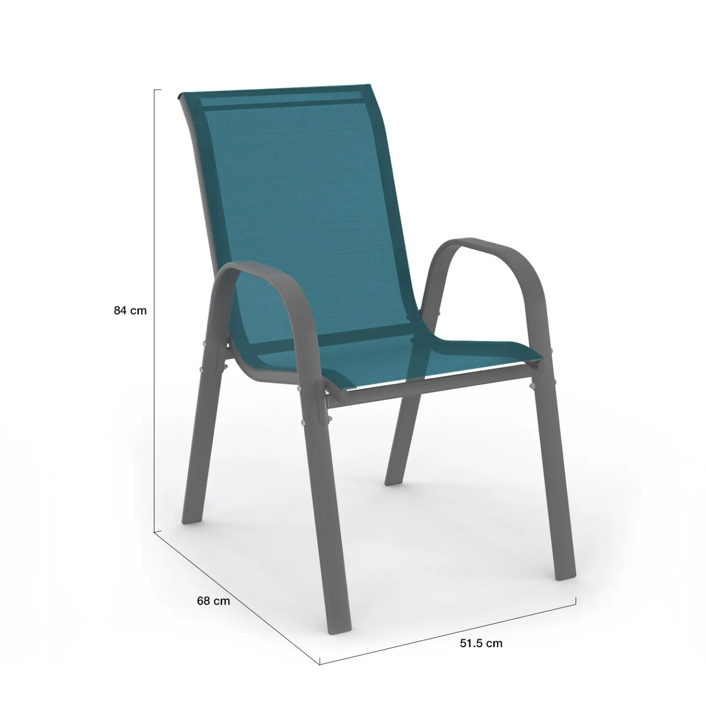 Lot de 4 chaises de jardin LYMA métal et textilène empilables bleu canard