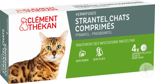 Clément Thékan Vermifuges Chat Strantel Traitement Des Vers Plats Et Ronds 4 Comprimés