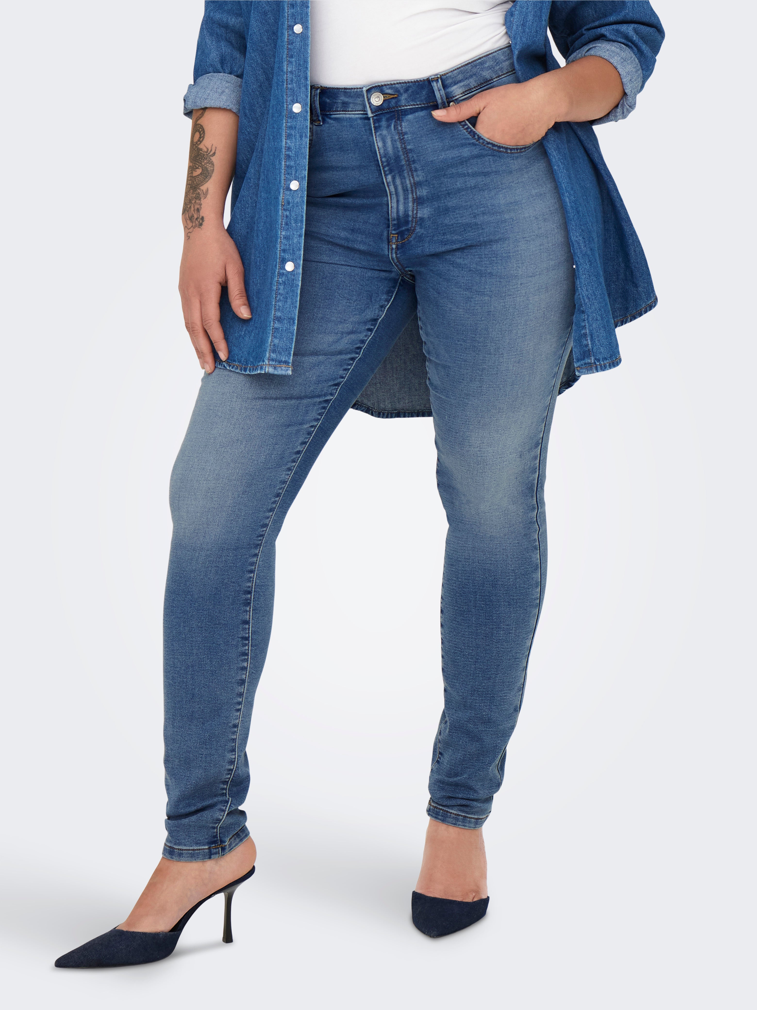 CARFOREVER Hohe Taille Skinny Fit Jeans Medium Blue Denim