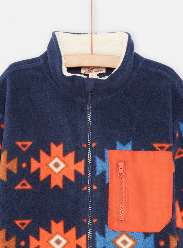 Gilet polaire bleu nuit à imprimé ethnique garçon