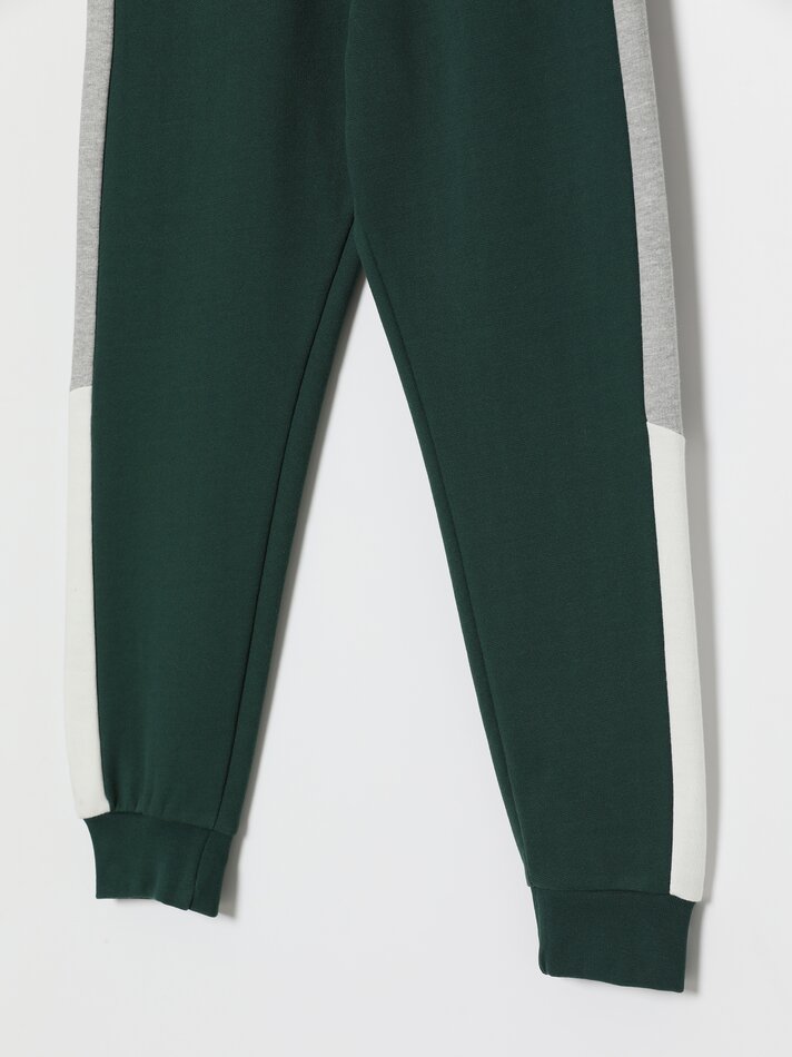 Calças de lã polar com listra lateral - Verde Pato