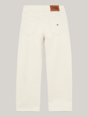 Calça jeans branca Girlfriend com patch de logo e corte reto