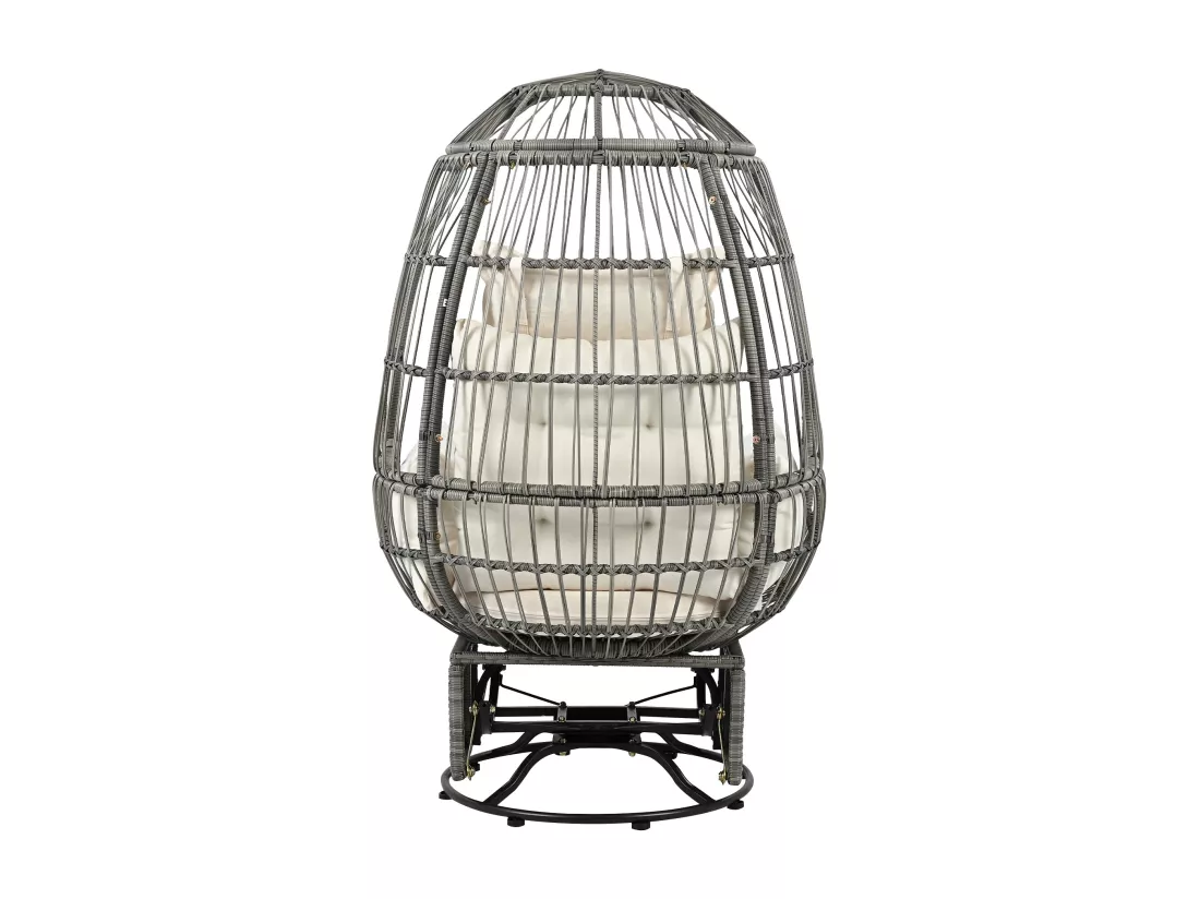 Chaise œuf de jardin - pivotante à 360° et inclinable vers l'avant et vers l'arrière - avec coussins blancs - acier galvanisé et rotin