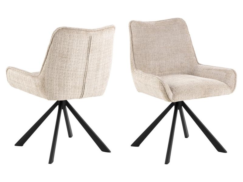 AC Design Stuhl Eddie 2 Stück, Beige Esszimmerstuhl mit Chenille-Bezug