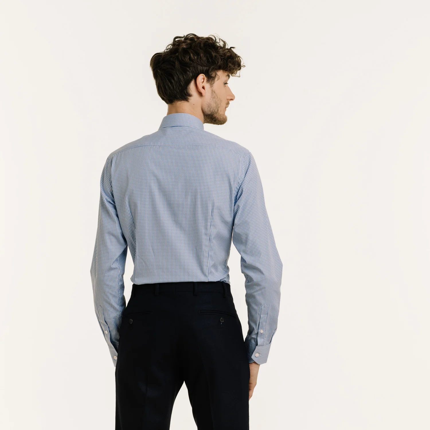 Fitted shirt in blue double-twisted gingham poplin