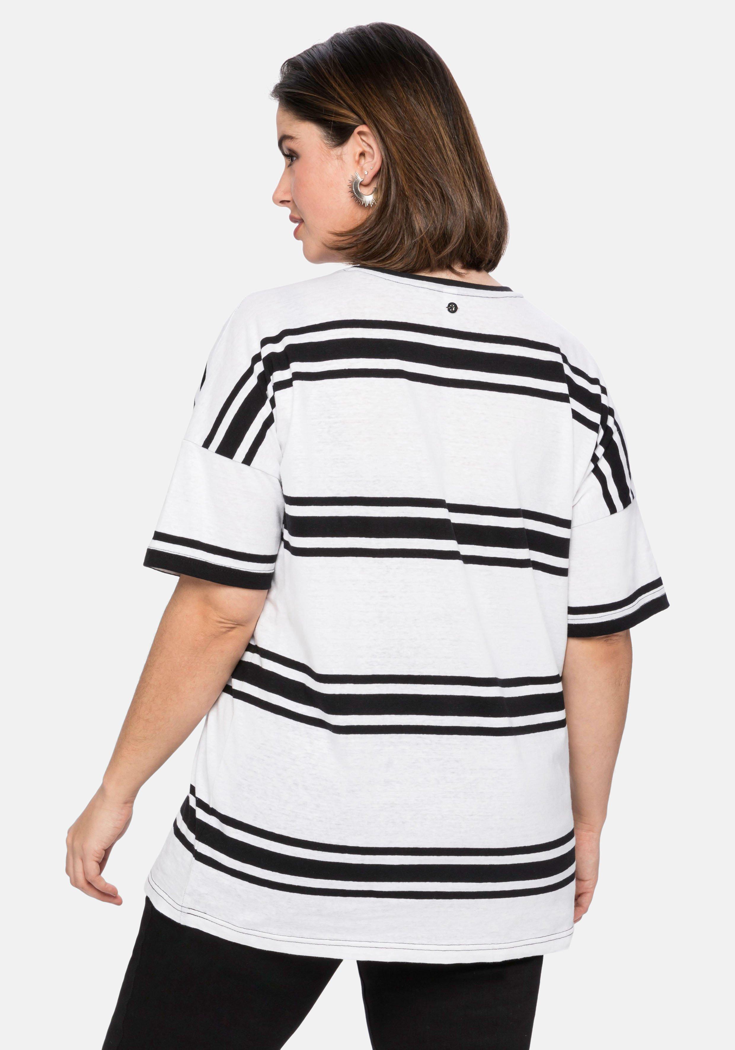Ringelshirt in Oversized-Form, im Leinenmix