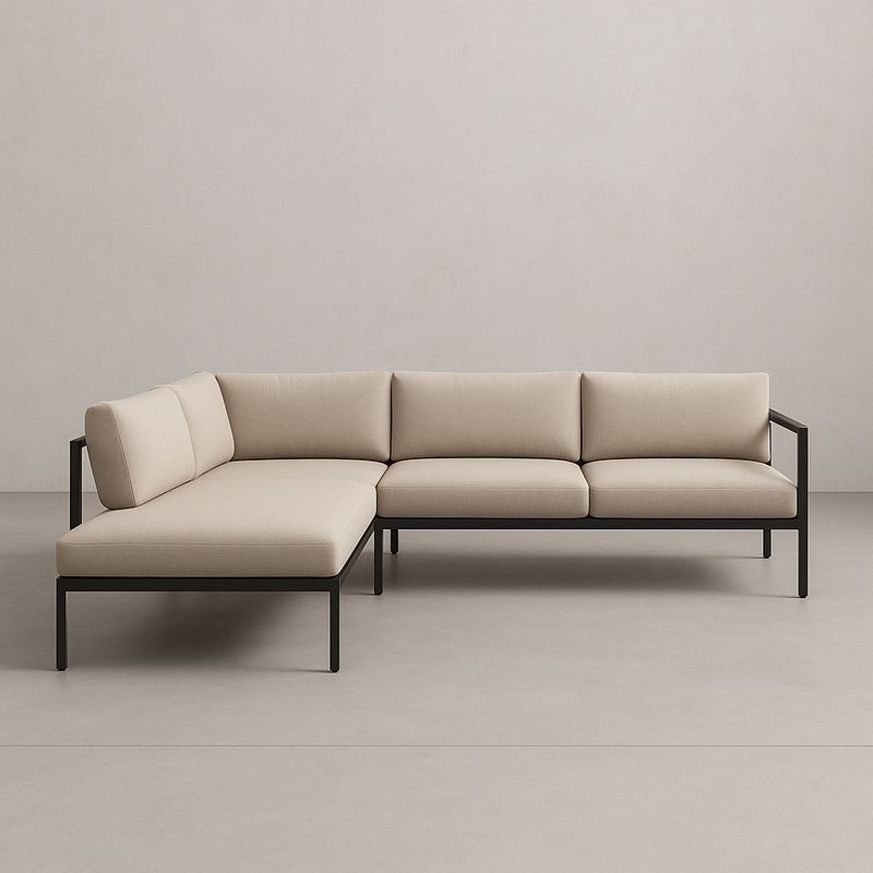 Ecksofa Beige L-Form Stahlrahmen Polyesterstoff