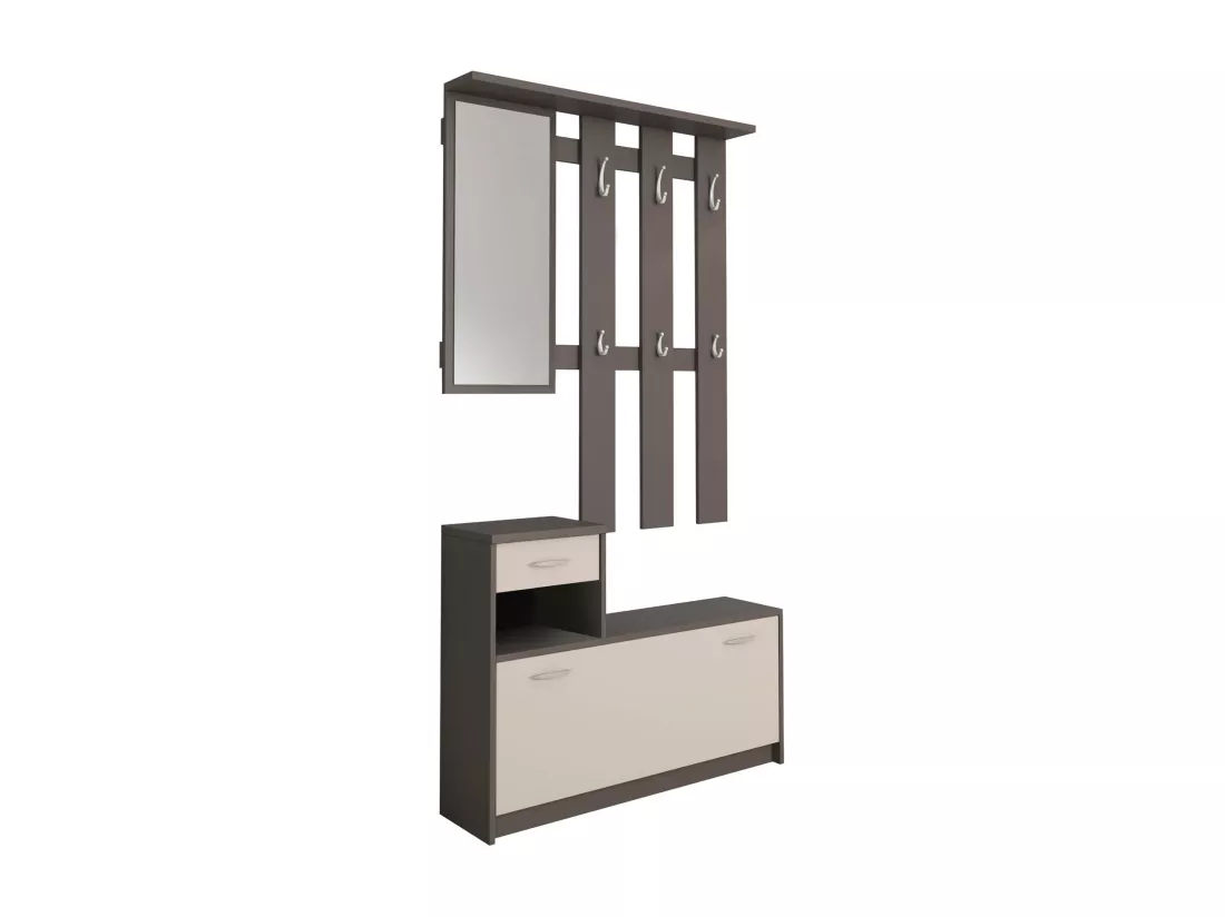 Meuble d'entrée Dbiagin, Entrée moderne, Armoire avec étagère à chaussures, Armoire polyvalente avec miroir et cintre, 100x25h180 cm, Anthracite et Blanc
