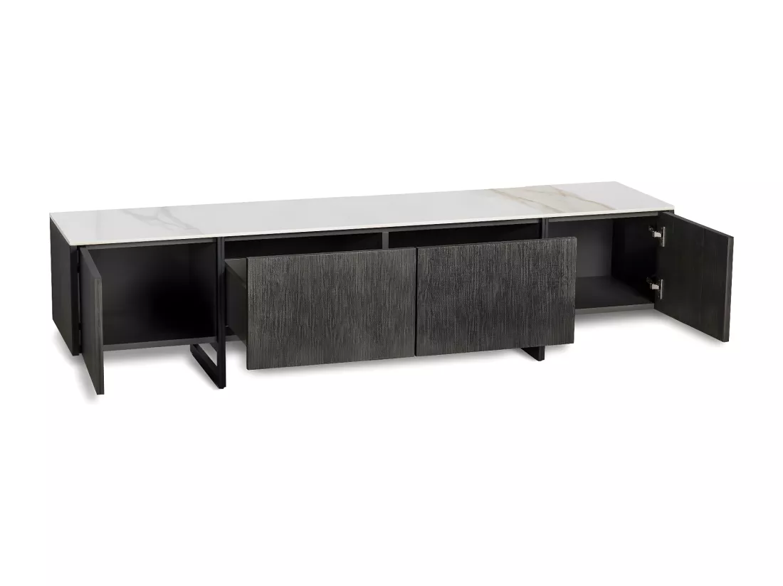 Alpha Meuble TV (180 x 40 x H 45 cm) en céramique gris foncé