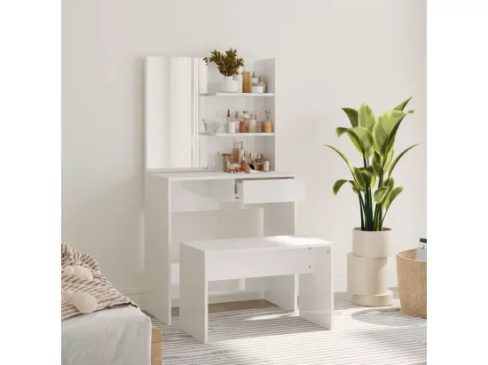 Ensemble de coiffeuse Blanc brillant 74,5x40x141 cm
