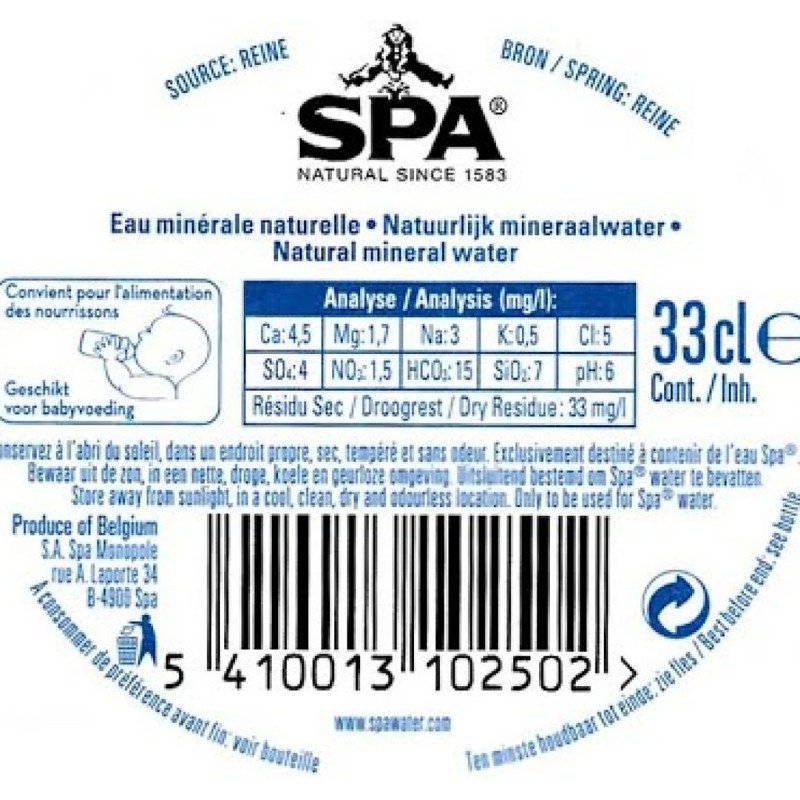 Eau minérale Spa Reine 33 cl - 24 bouteilles