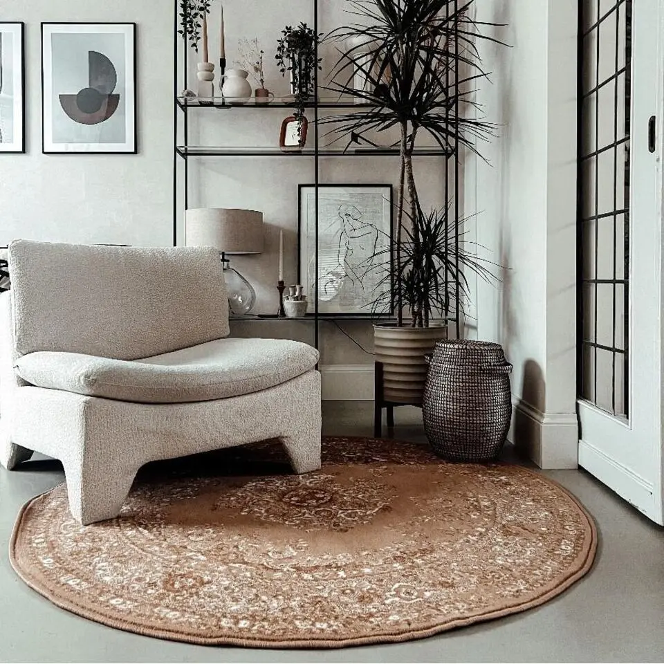 Interieur05 rond vloerkleed Keshan cognac/bruin - 160 x 160 cm