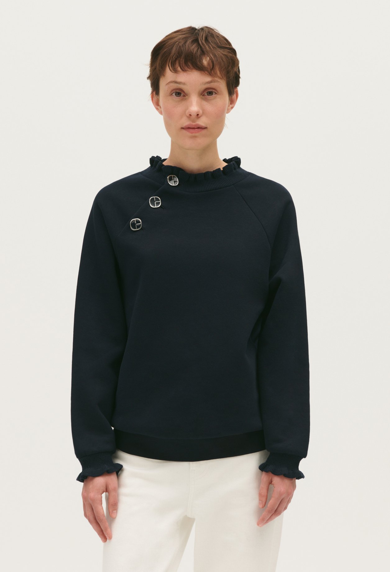 Sweatshirt col boutons marine