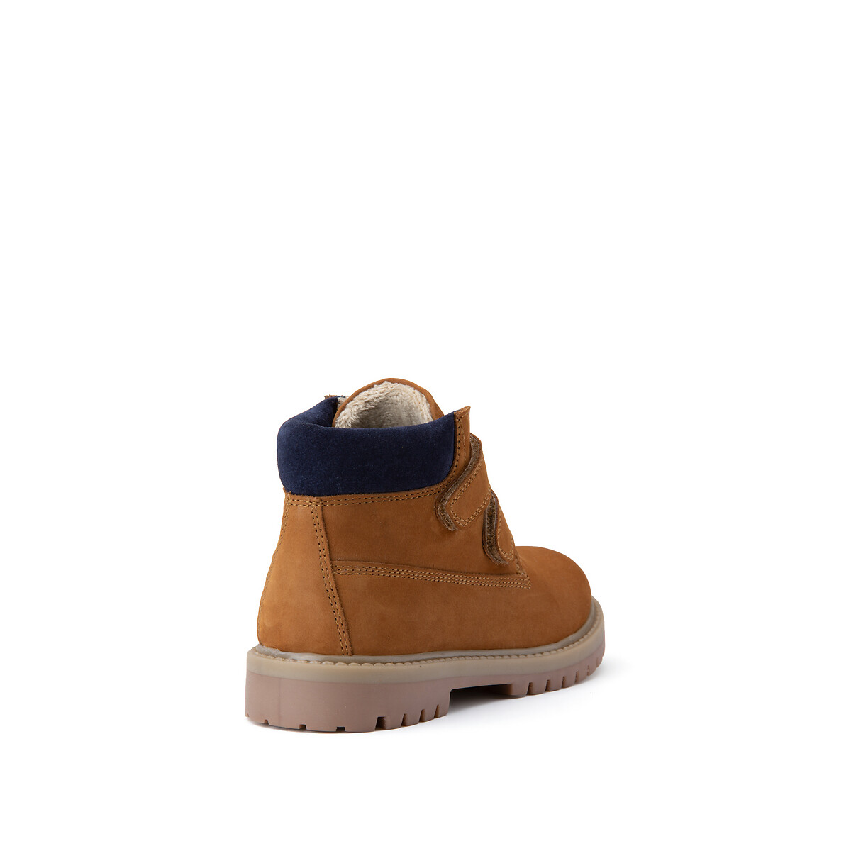 COLEÇÃO LA REDOUTE<br>Botas de tornozelo em couro forrado com fecho de velcro