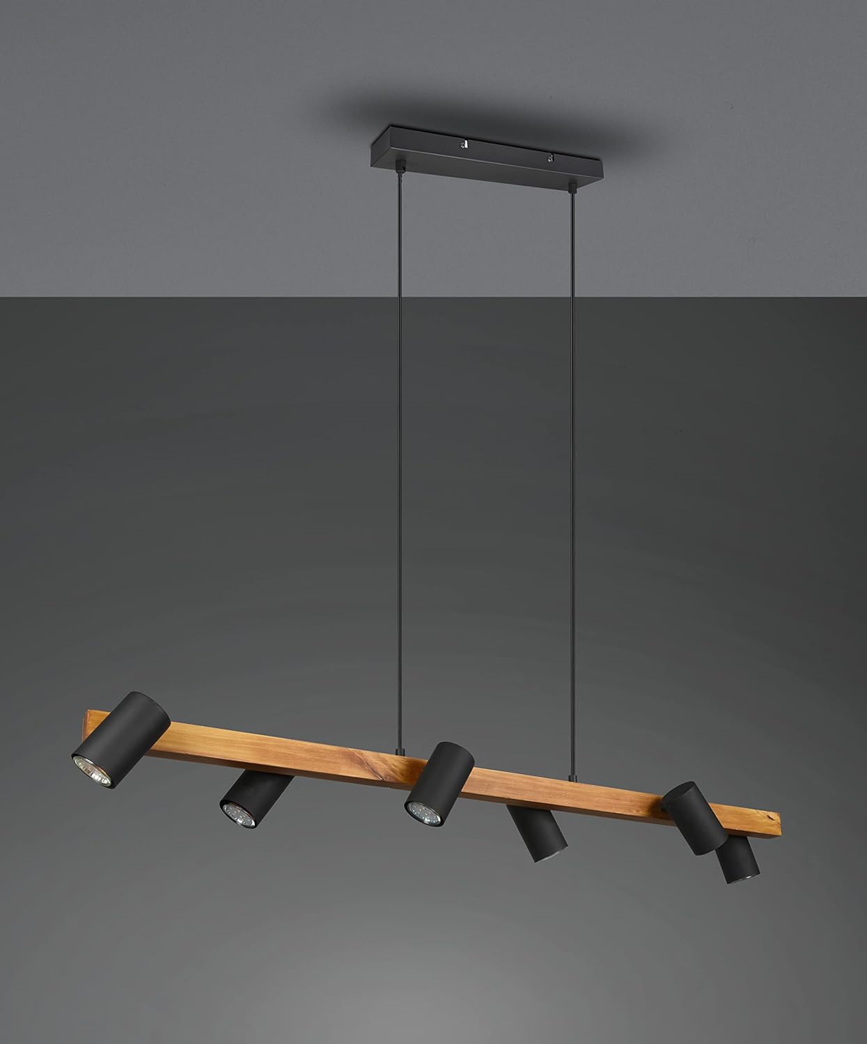 Trio Leuchten Pendelleuchte Marley 312490632,Metall Schwarz matt, Holz, exkl. 6x GU10
