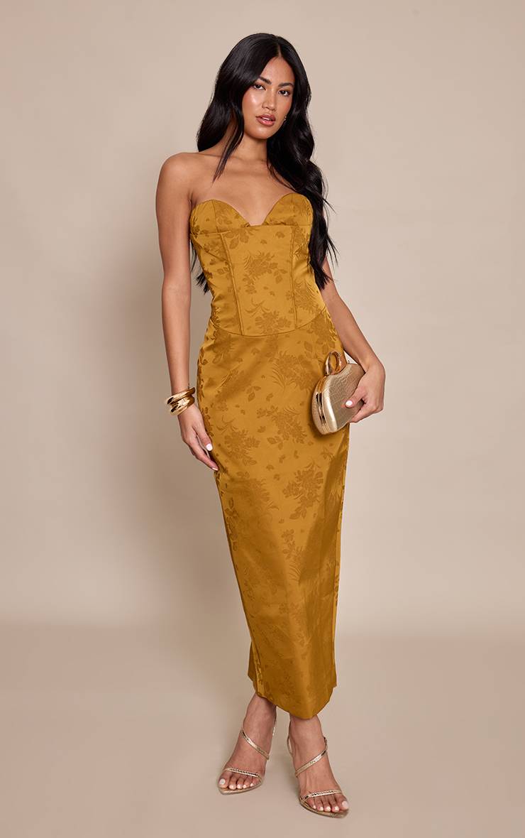 Doré Robe Midaxi Corset À Œillets Et Agrafes En Jacquard Olive Doré