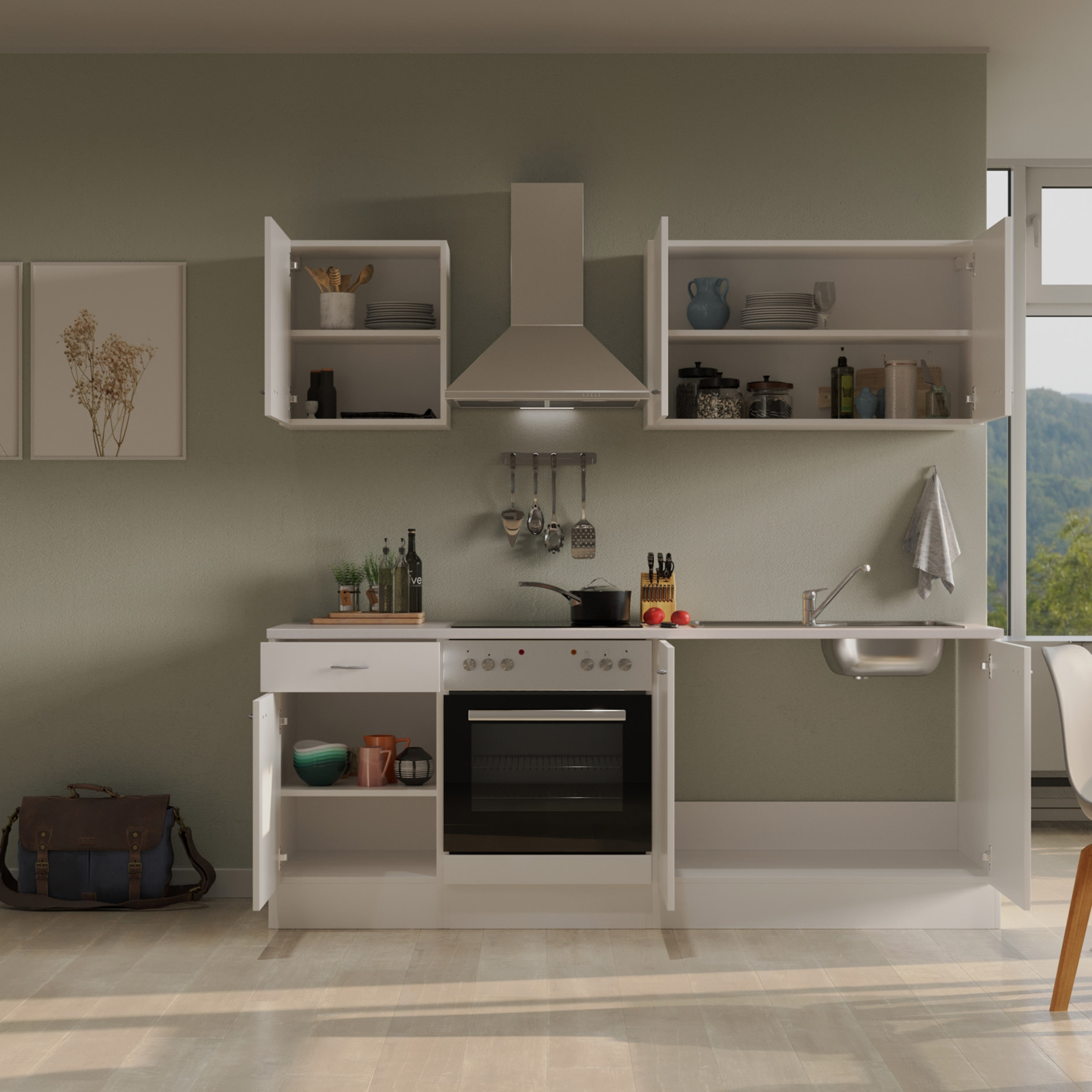 Küchenblock WITO - weiß - mit E-Geräten - 210 cm