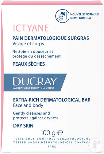Ducray Ictyane Pain Dermatologique Surgras Visage Et Corps Peaux Sèches 100g