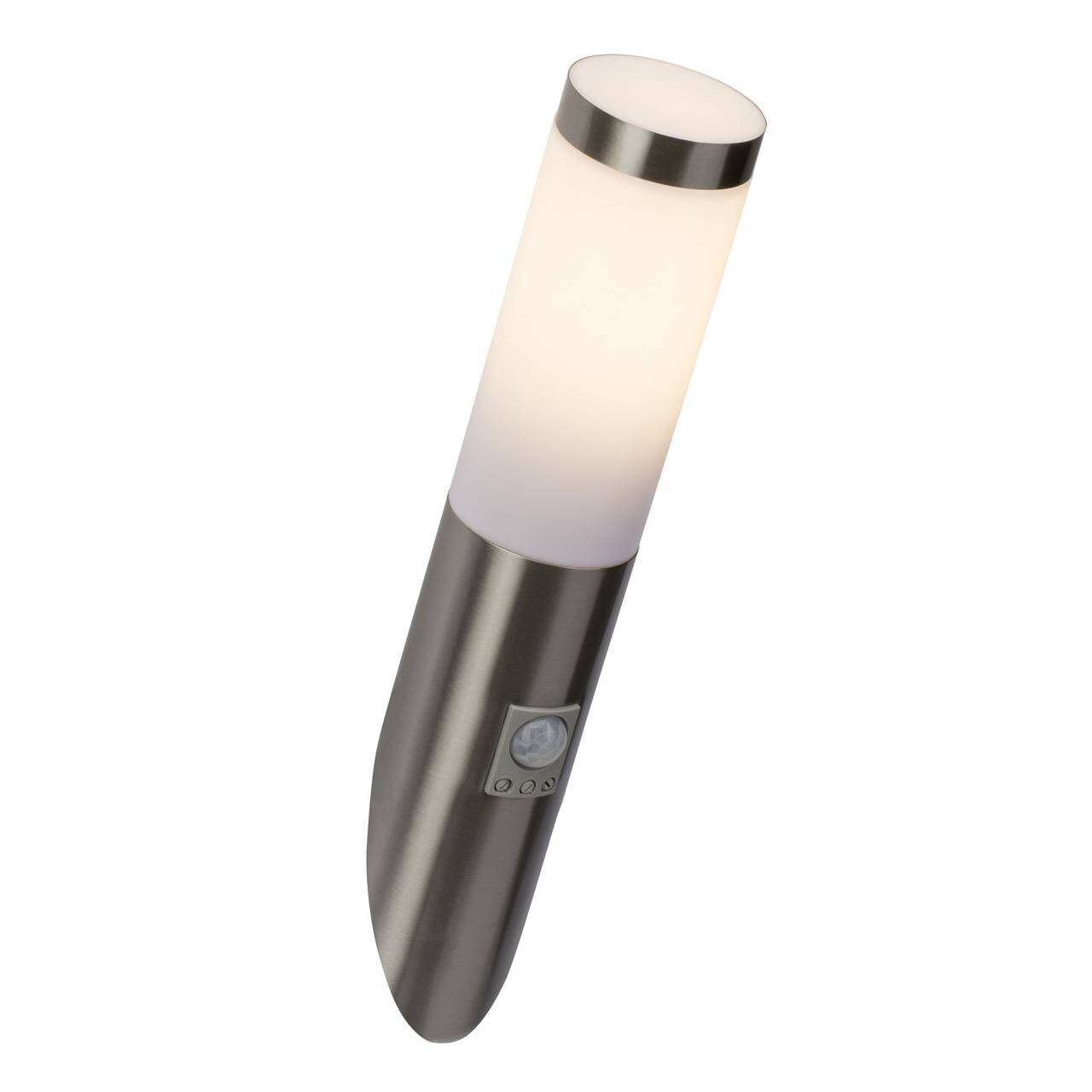 BRILLIANT Lampe Chorus Außenwandfackel Bewegungsmelder edelstahl | 1x A60, E27, 20W, geeignet für Normallampen (nicht enthalten) | IP-Schutzart: 44 - spritzwassergeschützt