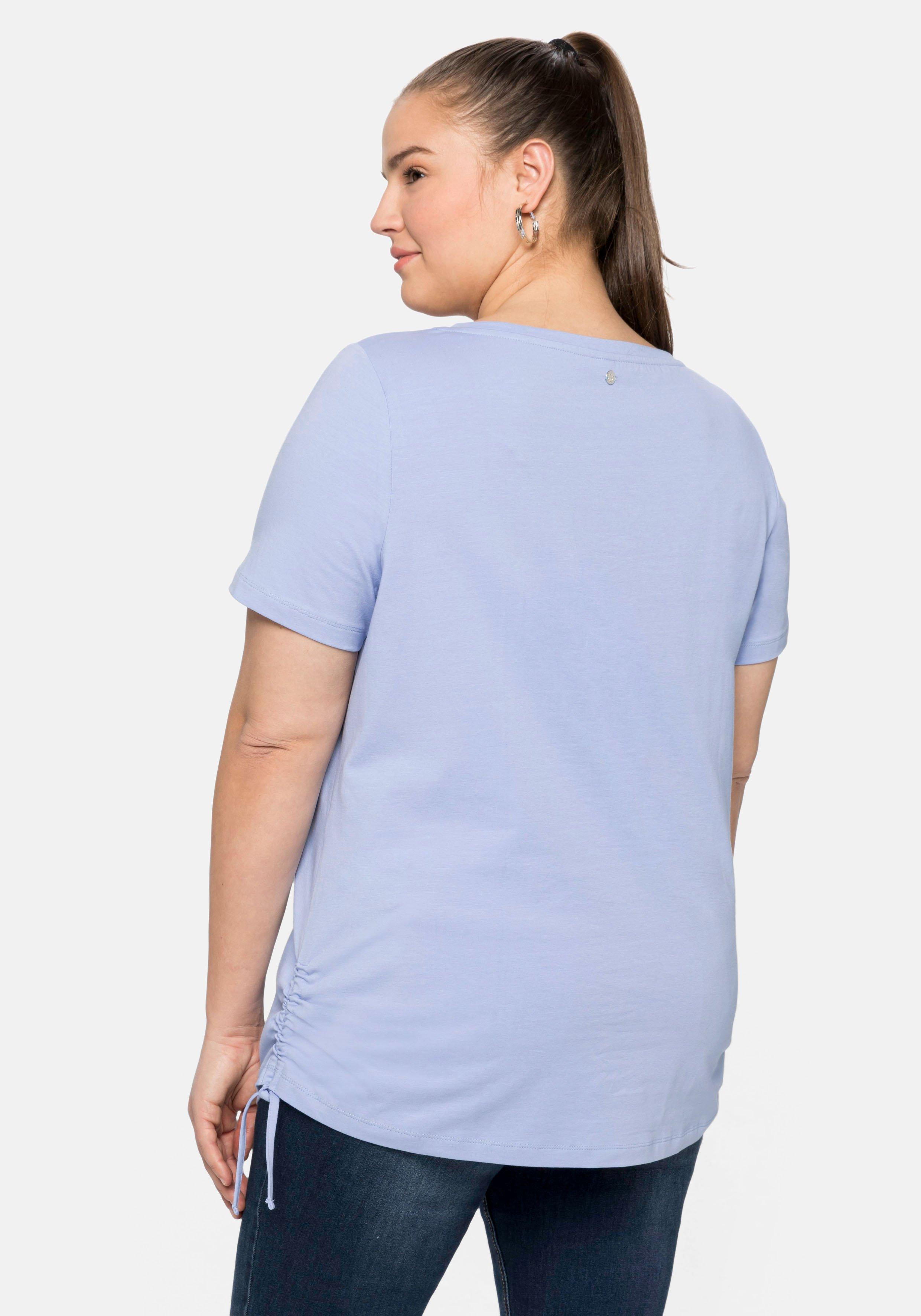 Shirt mit seitlicher Raffung und Bindeband