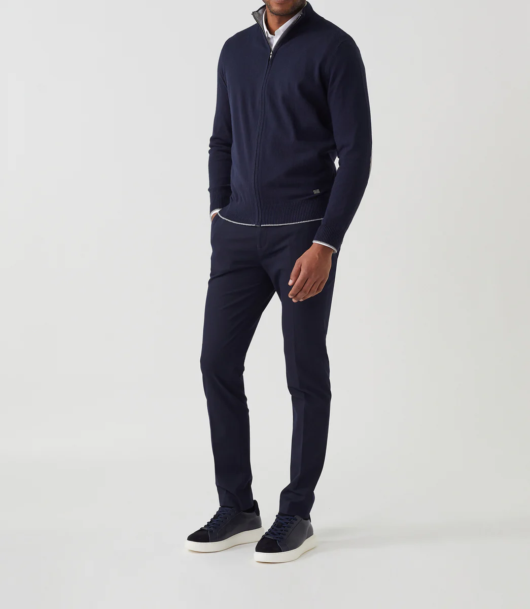 Pull gilet full zippé cachemire marine 