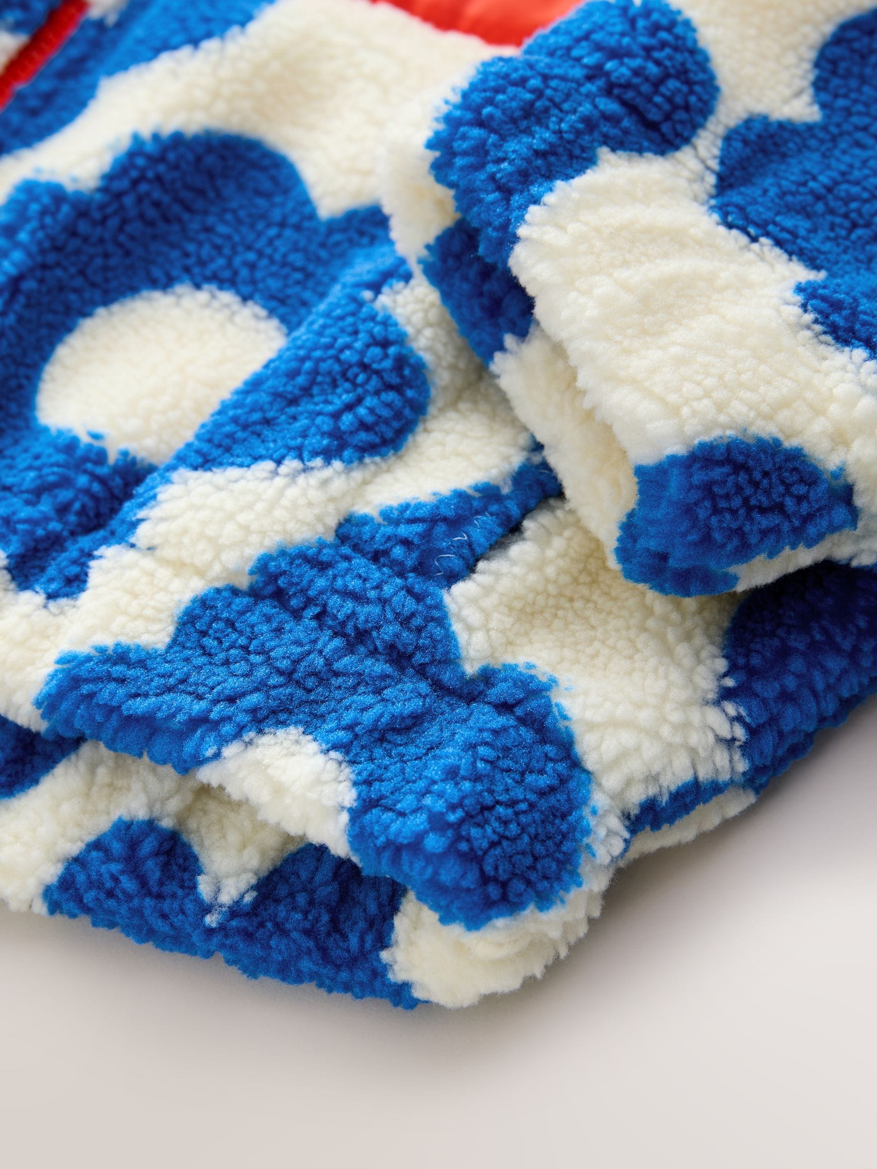 Blauw/witte bloem - Fleecejack met rits en capuchon van borg (3-16jr)