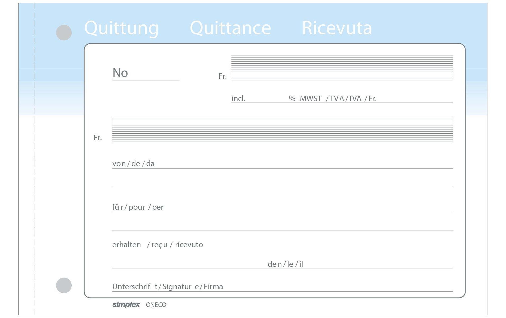 Durchschreibeblock Quittung D/F/I A6Quittungen im Querformat D/F/I
