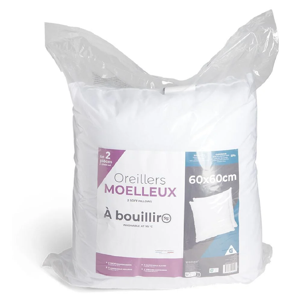 Lot de 2 oreillers à bouillir 60x60cm polyester blanc