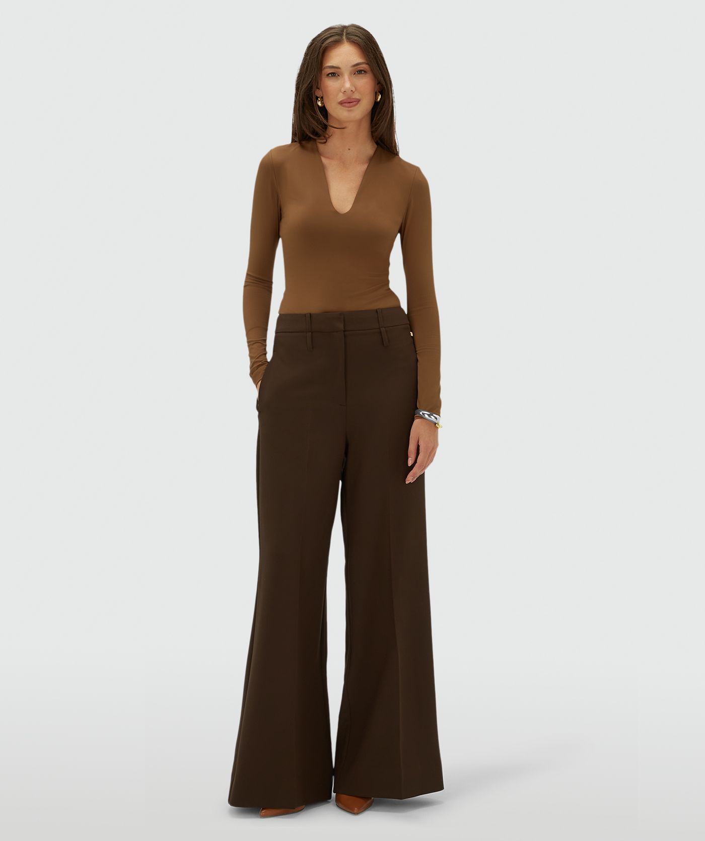 JV-SKY high rise wide leg pantalon - brown
