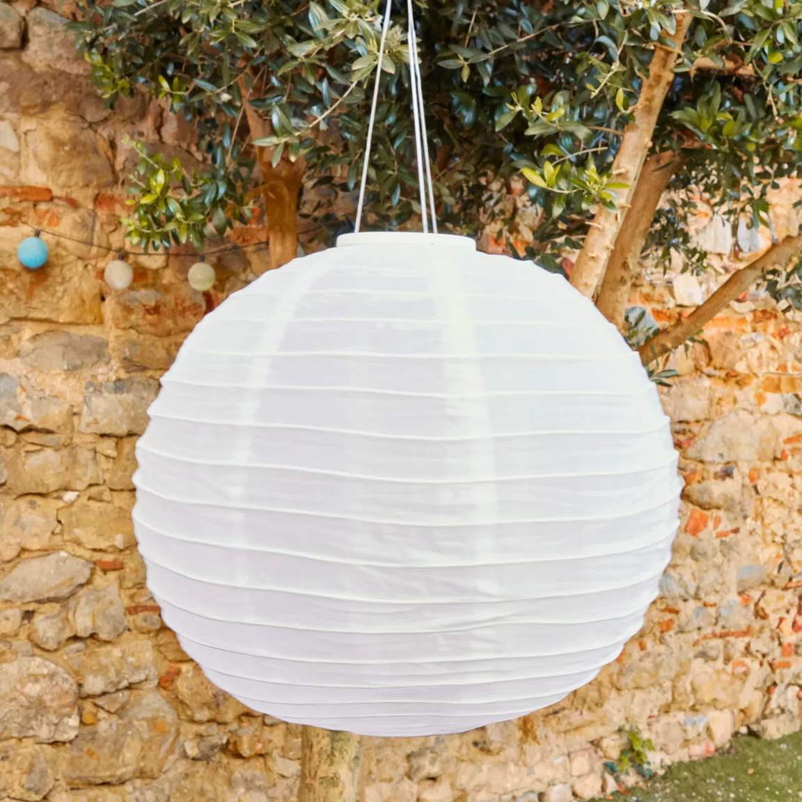 Suspension de jardin solaire (H35 cm) Lanterne chinoise Blanche
