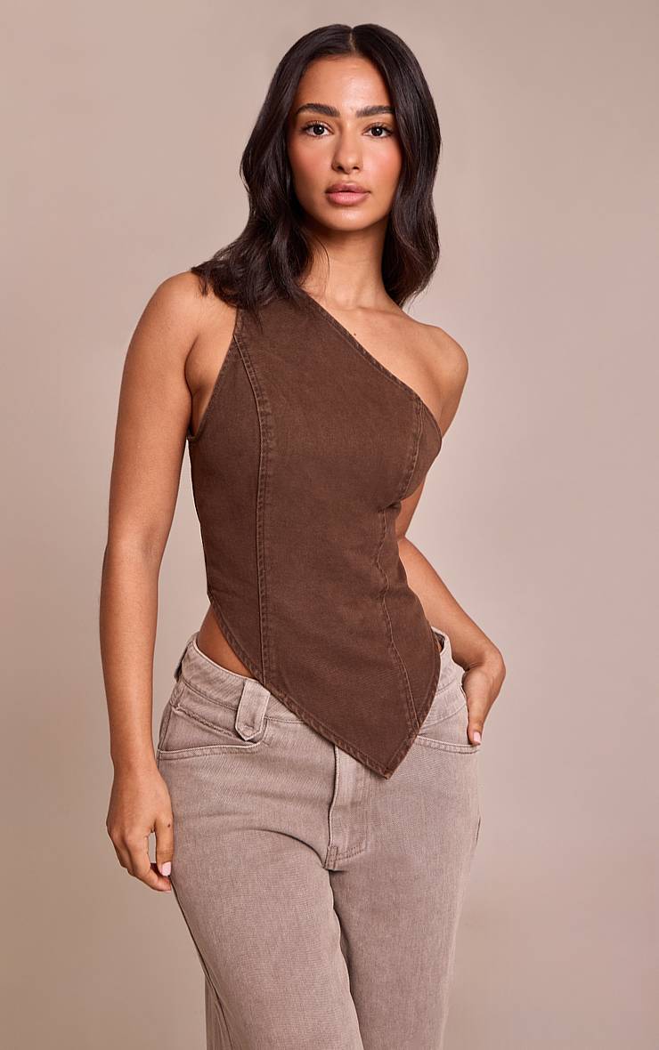 Chocolat Top Asymétrique En Denim Petite