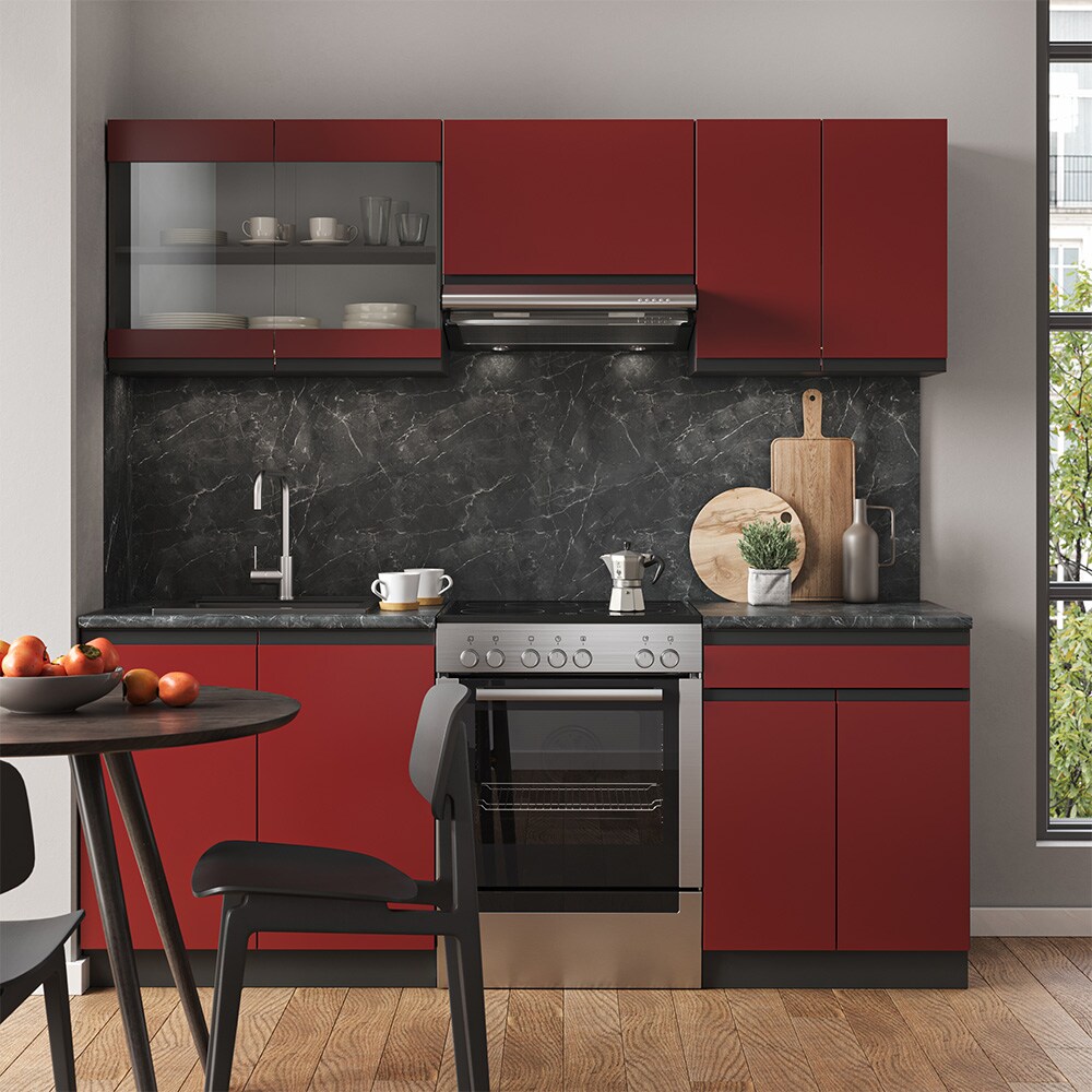 Vicco Küchenzeile Küchenblock Einbauküche R-Line J-Shape Anthrazit Rot 200 cm modern Küchenschränke Küchenmöbel