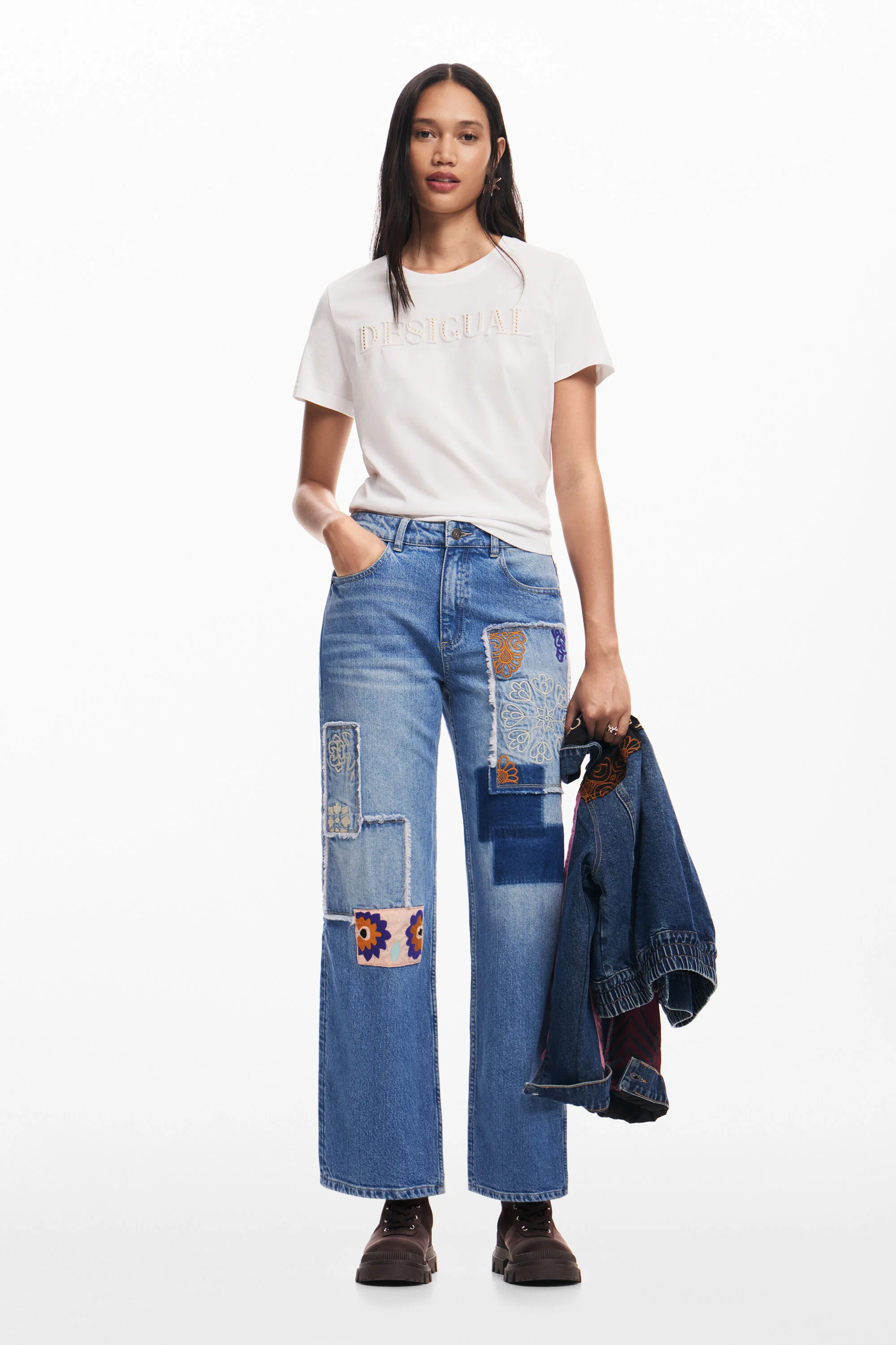 calça jeans patchwork
