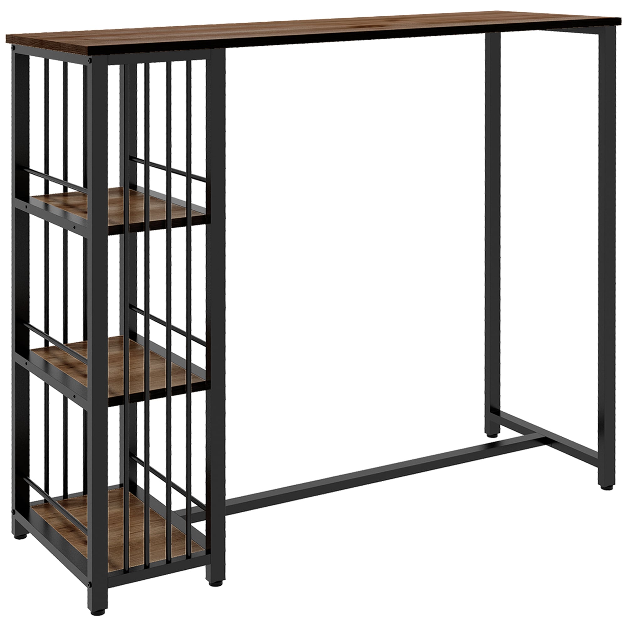HOMCOM Bartisch mit 3 Ablagefächern braun 120L x 40B x 105H cm