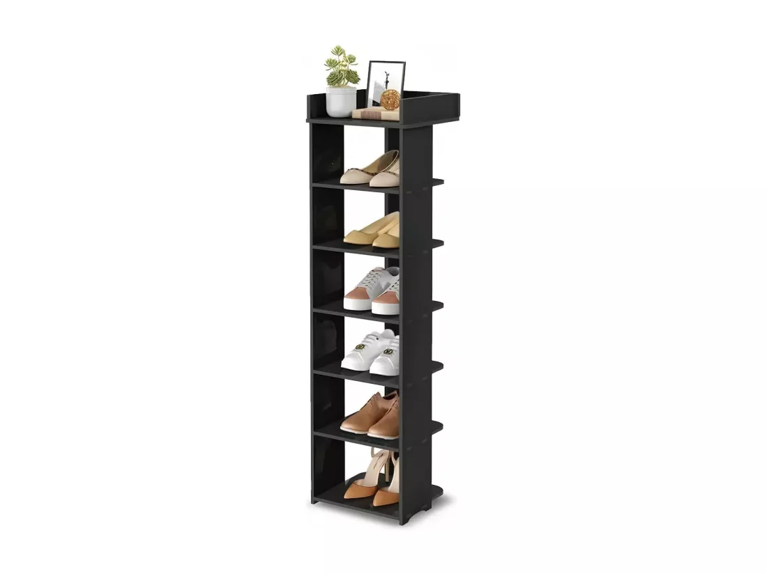 Meuble à chaussures PVC 7 Niveaux,Armoire à Chaussures avec étagère réglable pour Entrée,Salon,Chambre - 26x25x96cm - Noir