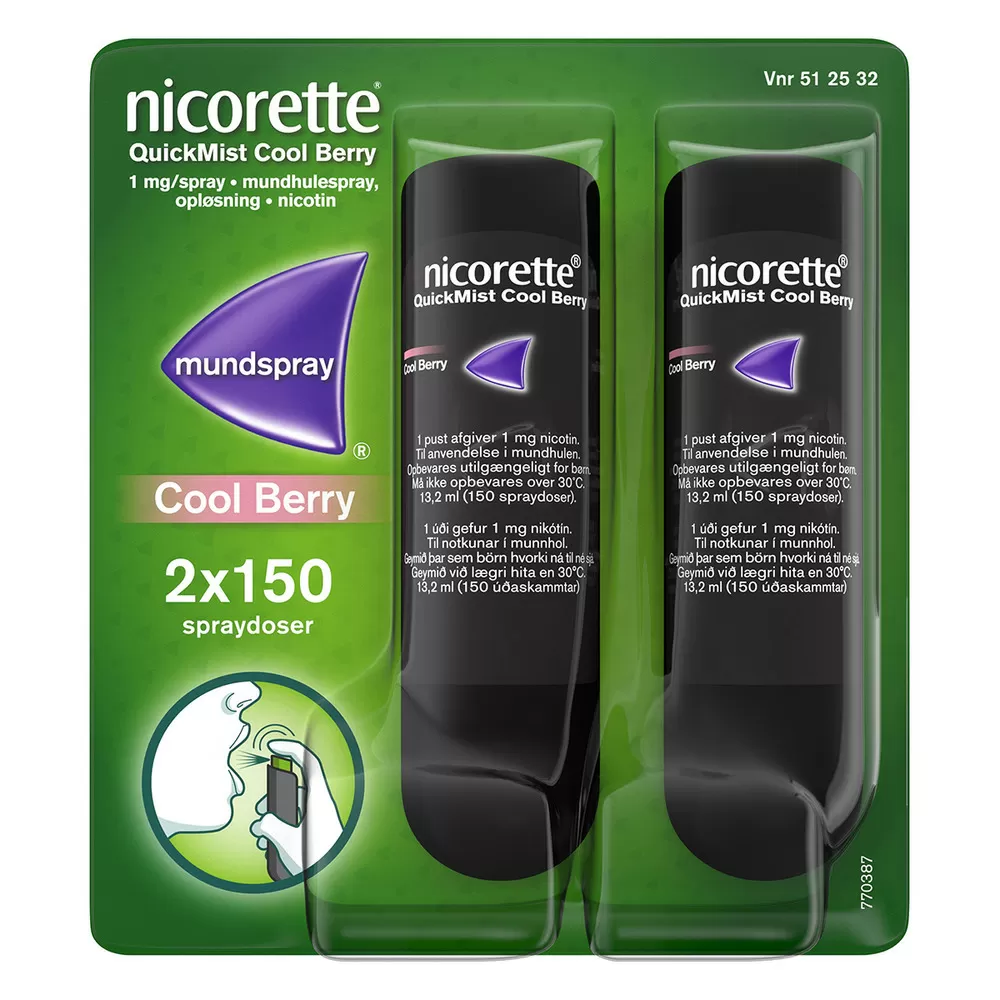 Nicorette Quickmist mundspray Cool Berry - 2x150 doser