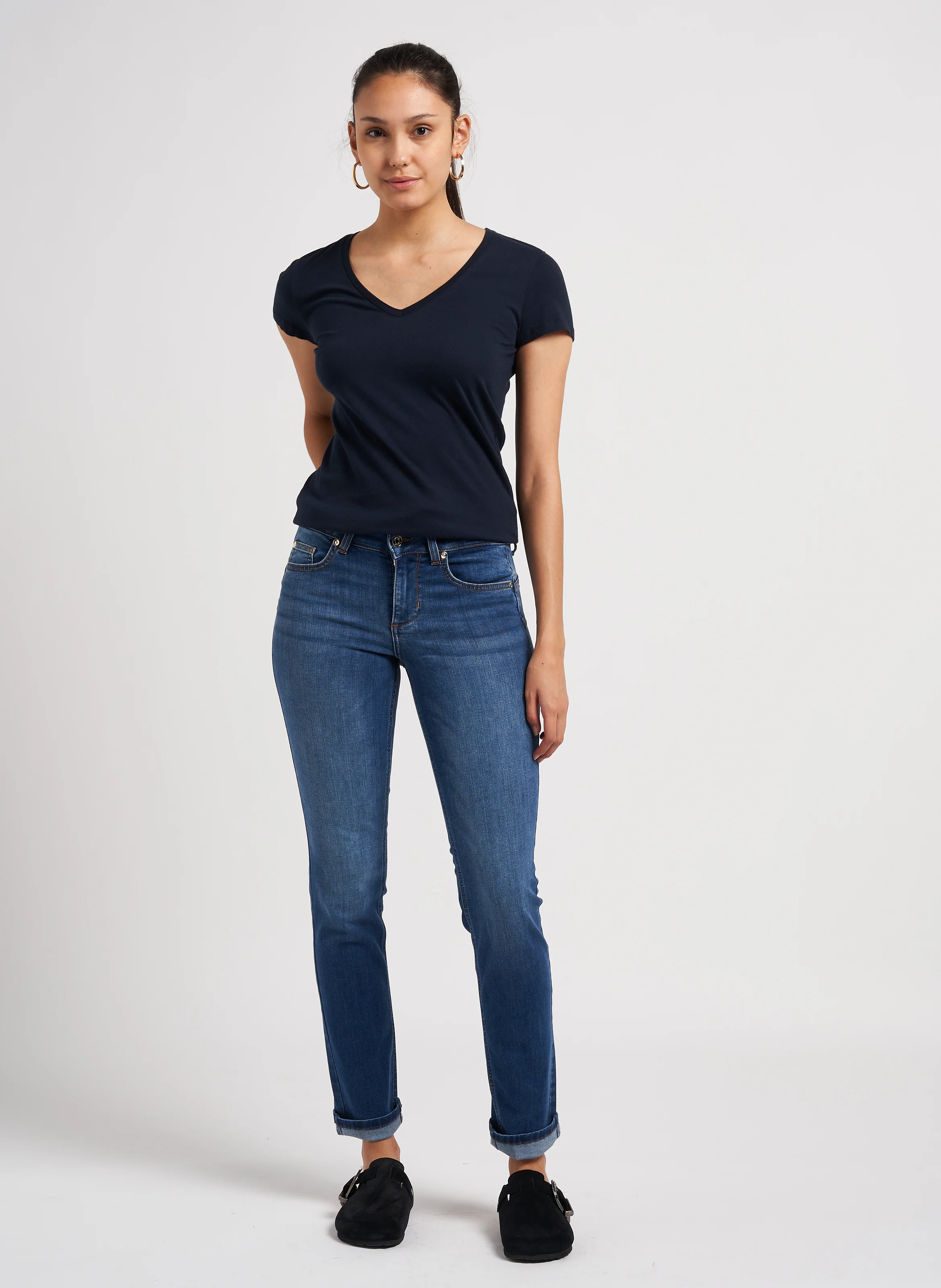Tee-shirt col V en coton | Bleu