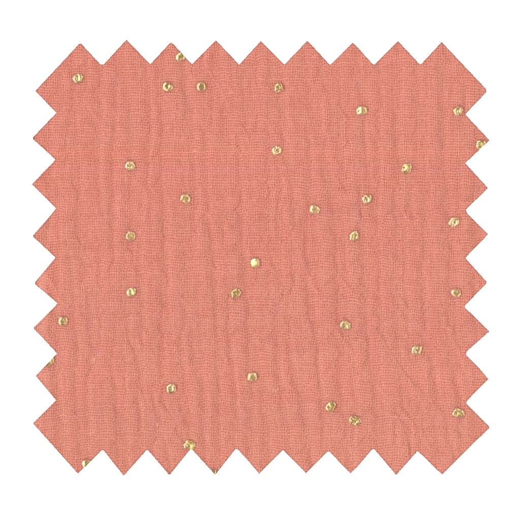 Tissu Gaze Pois Or Rose Blush