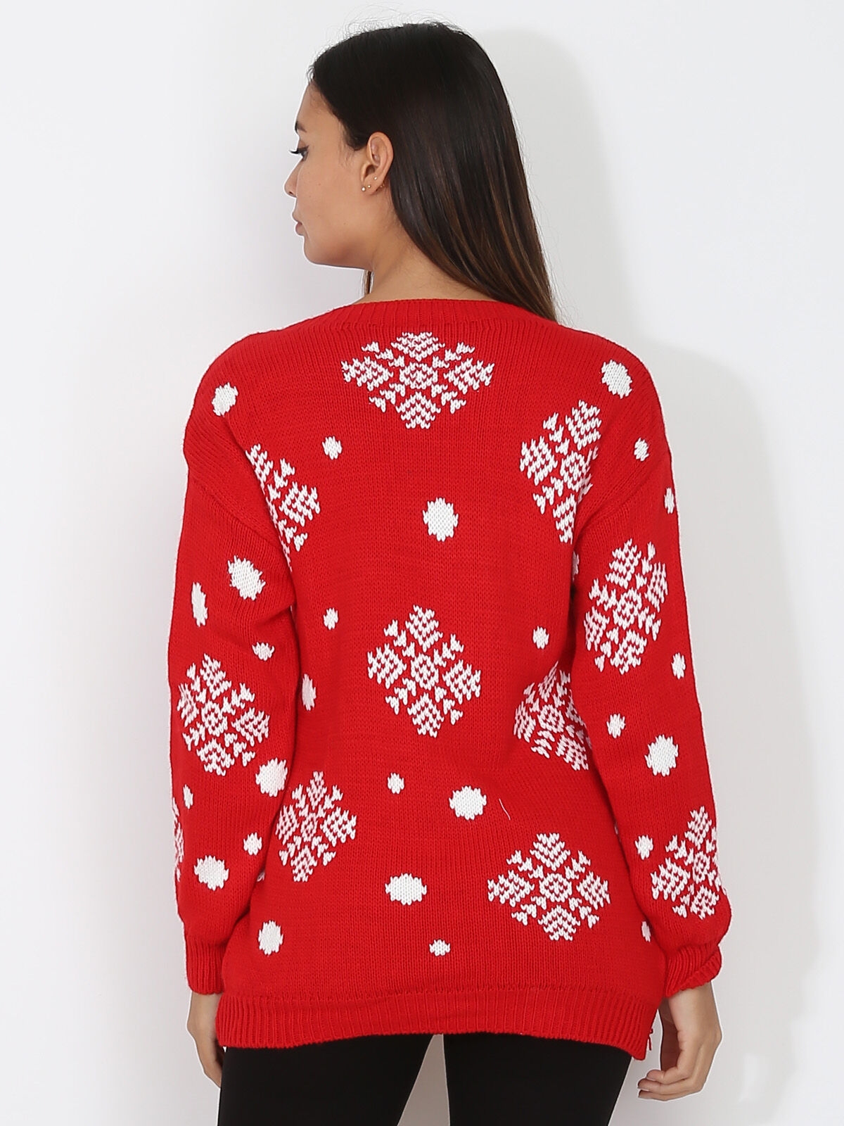 Pull de Noël à motif renne- Rouge