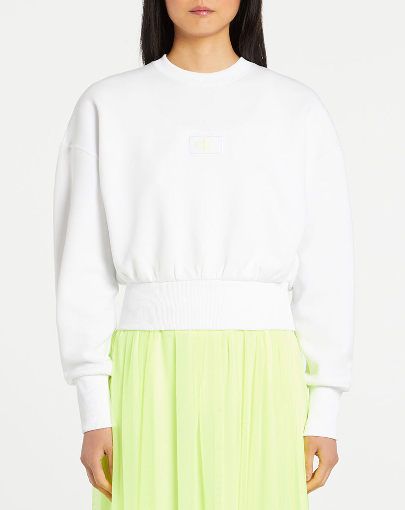Calvin Klein Jeans Sweat Crop Badge Ck blanc
