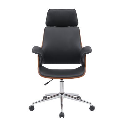 Fauteuil de bureau HECTOR - Bois multiplis imitation noyer et polyuréthane noir