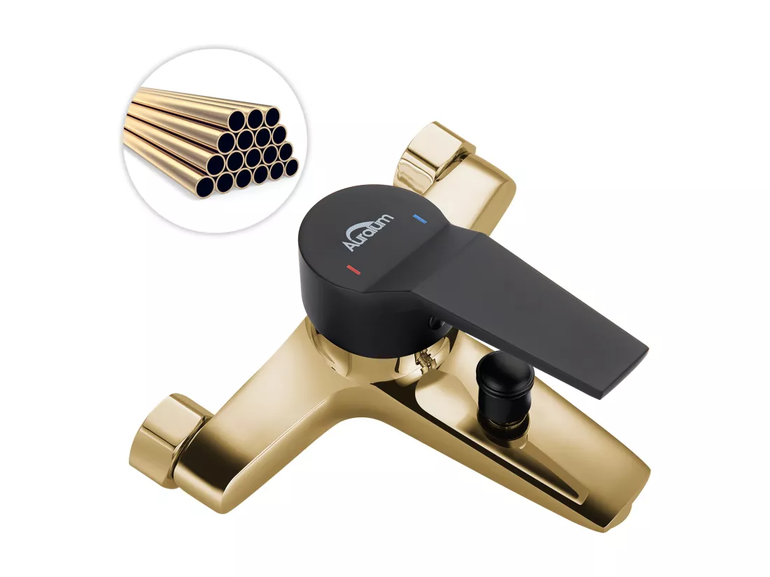 AURALUM MAX  Mitigeur Baignoire Noir,Robinet Baignoire avec Douchette 5 Jets/Flexible de Douche (1.5m) Support, Mitigeur monocommande Douche Mural
