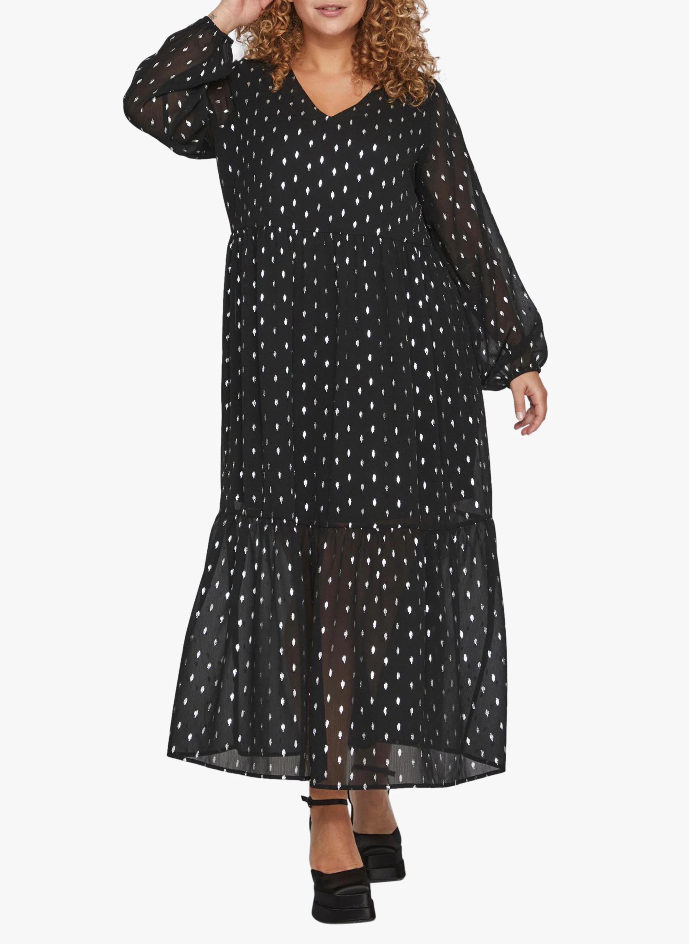 MINJA - Robe longue ample col V | Noir