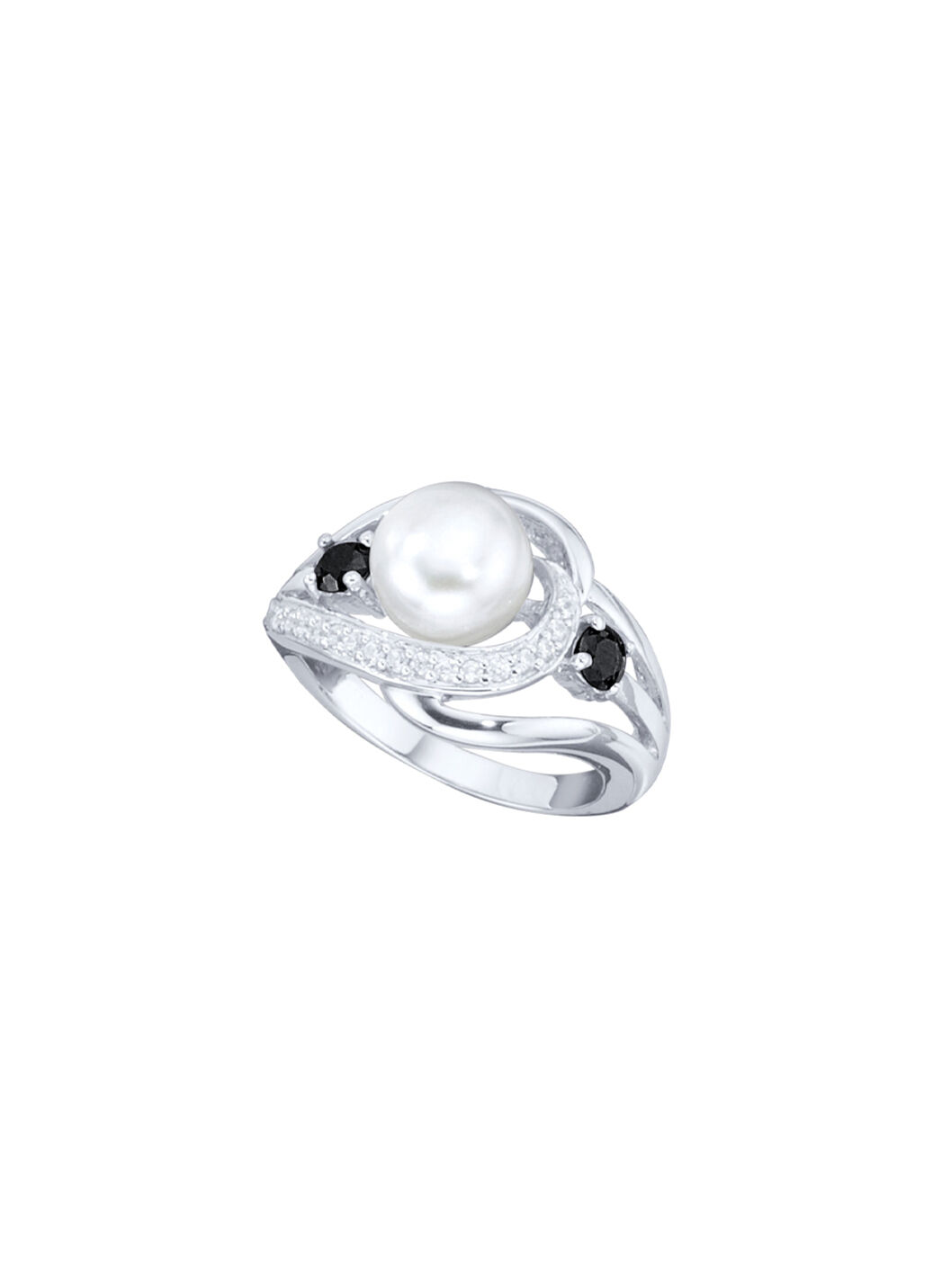 Damenring mit synthetischen Zirkonia und Süsswassser-Zuchtperle