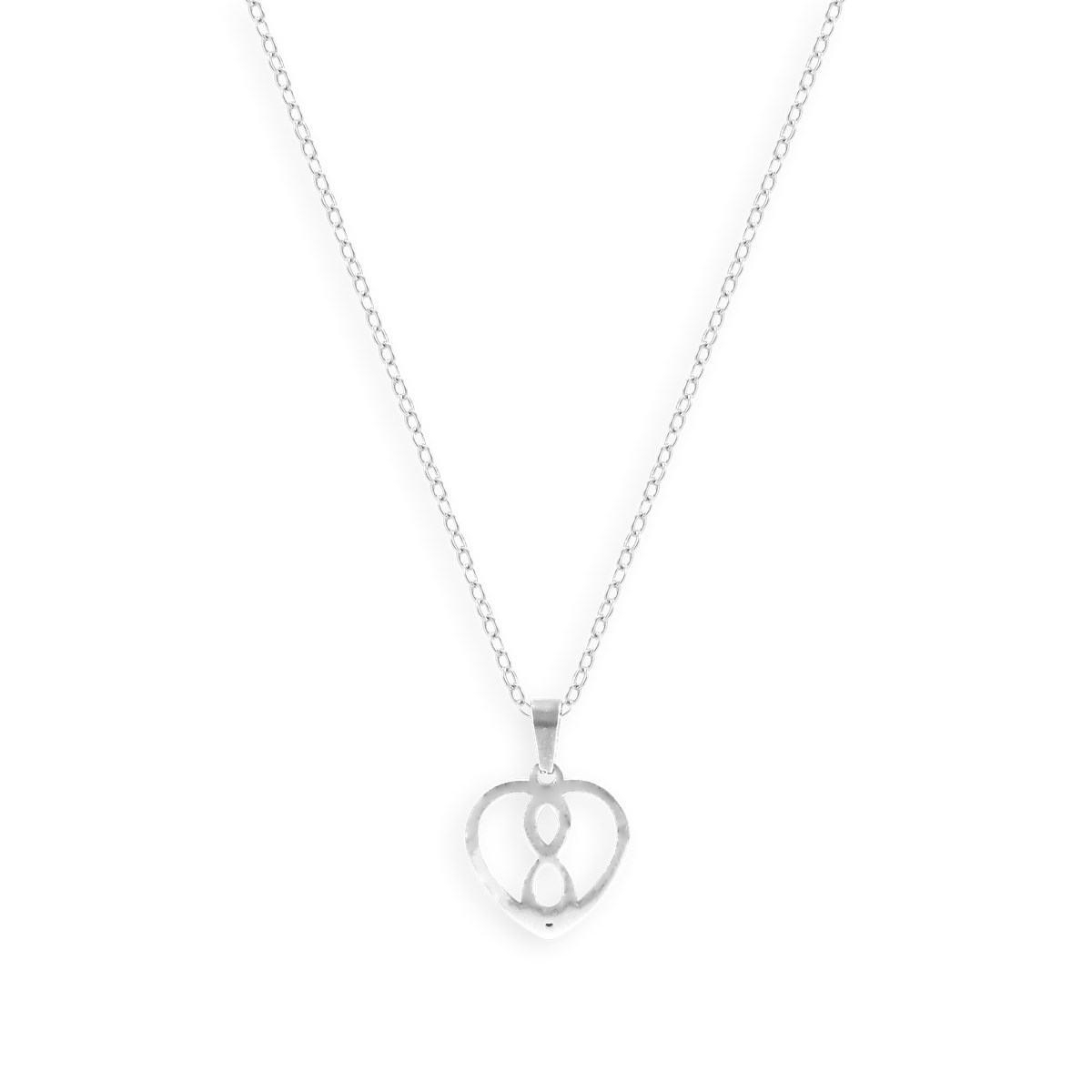 Collier coeur et infini en acier argenté