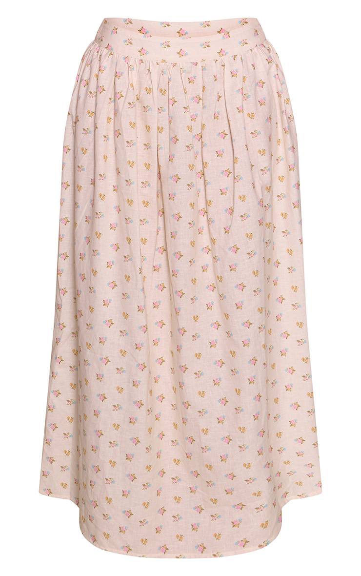 Crème Jupe Longue Plissée À Imprimé Fleuri Petite Taille En Coton Coordonné