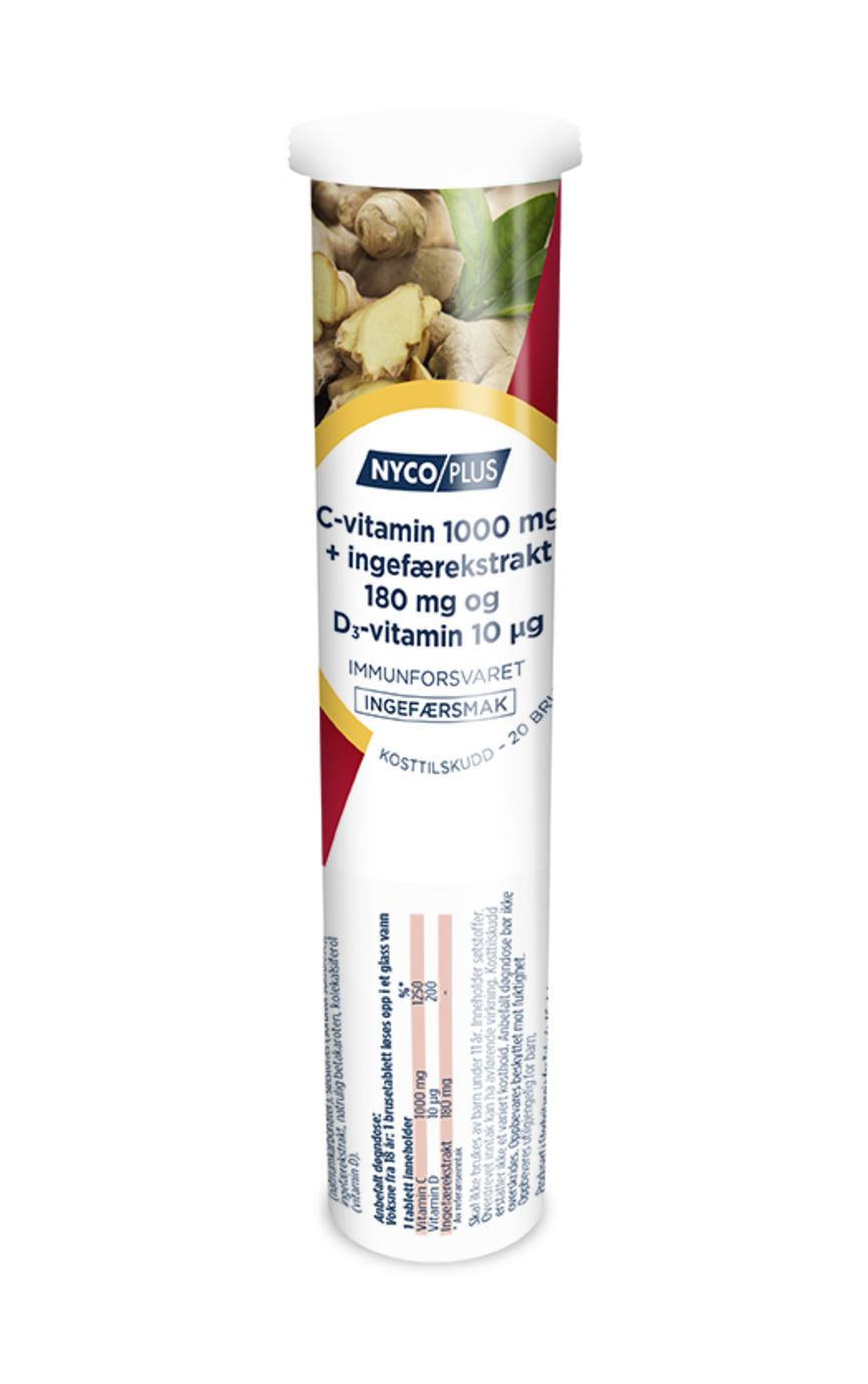 Nycoplus C-vitamin 1000 mg  ingefær   D3 20 stk
